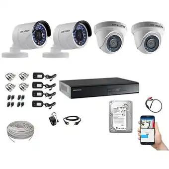 Tiendas EFE Kit de cámaras de seguridad 4 hikvision hd 720p disco 500gb p2p + kit de micrófono oferta