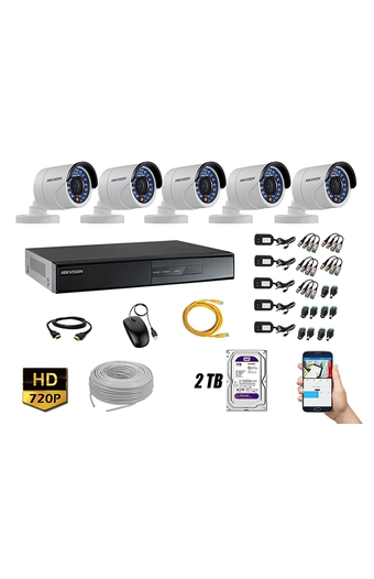 Tiendas EFE Cámara de seguridad hikvision para exterior kit 5 hd 720p + disco 2tb p2p oferta