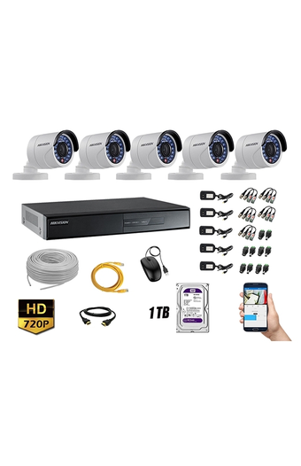 Tiendas EFE Cámara de seguridad hikvision para exterior kit 5 hd 720p + disco 1tb p2p oferta