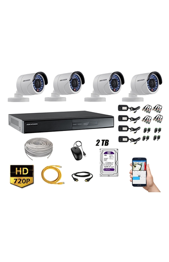 Tiendas EFE Cámara de seguridad hikvision para exterior kit 4 hd 720p + disco 2tb wd p2p oferta