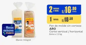 Makro Pan de molde sin corteza ARO Corte vertical / horizontal Bolsa x 1.2 kg oferta
