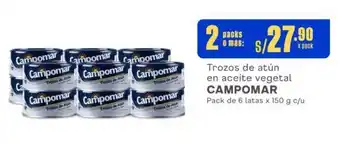 Makro Trozos de atún en aceite vegetal CAMPOMAR Pack de 6 latas x 150 g x 2 packs oferta