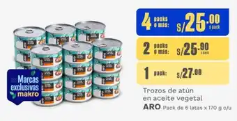 Makro Trozos de atún en aceite vegetal ARO Pack de 6 latas x 170 g c/u oferta