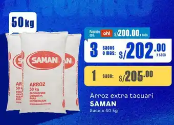 Makro Arroz extra tacuari SAMAN Saco x 50 kg oferta