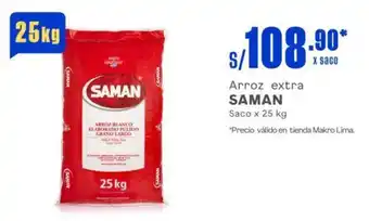 Makro Arroz extra SAMAN Saco x 25 kg oferta