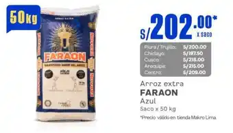 Makro Arroz extra FARAON Azul Saco x 50 kg oferta