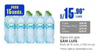 Agua sin gas SAN LUIS Pack de 15 unds. x 750 ml c/u