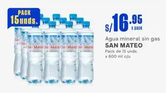 Makro Agua mineral sin gas SAN MATEO Pack de 15 unds. x 600 ml c/u oferta