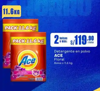 Makro Detergente en polvo ACE Floral Bolsa x 11.6 kg x 2 bolsas oferta