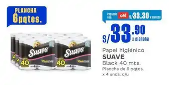 Makro Papel higiénico SUAVE Black 40 mts. Plancha de 6 pqtes. x 4 unds. c/u oferta