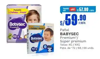 Makro Pañal BABYSEC Premium/ Súper premium Tallas: XG / XXC Pqte. de 72 / 68 / 66 unds. oferta