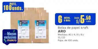 Makro Bolsa de papel kraft ARO Medidas: #2/4/6/8/ Pqte. de 100 unds. x 6 pqtes. oferta