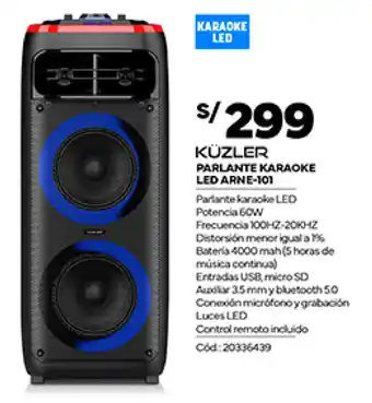 Plaza Vea KÜZLER PARLANTE KARAOKE LED ARNE-101 oferta