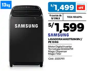 Plaza Vea SAMSUNG LAVADORA WAIST5260BV/ PE 13 KG oferta