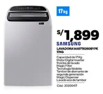 Plaza Vea SAMSUNG LAVADORA WAI7T6260BYPE 17KG oferta