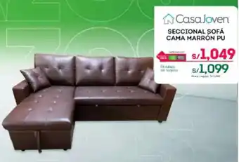 Tottus Casa Joven SECCIONAL SOFÁ CAMA MARRÓN PU oferta