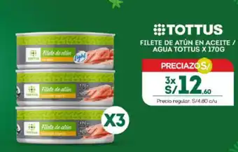 Tottus FILETE DE ATÚN EN ACEITE / AGUA TOTTUS X 170G x 3 oferta