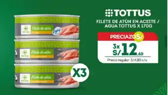 Tottus FILETE DE ATÚN EN ACEITE / AGUA TOTTUS X 170G X 3 oferta
