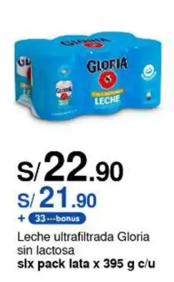 Metro Leche ultrafiltrada Gloria sin lactosa six pack lata x 395 g c/u oferta