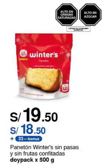 Metro Panetón Winter's sin pasas y sin frutas confitadas doypack x 500 g oferta