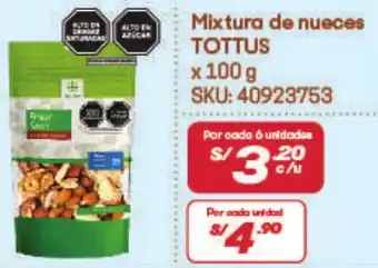 Hiperbodega Precio Uno TOTTUS Mixtura de nueces x 100g oferta