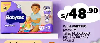 Plaza Vea Pañal BABYSEC premium M,G,XG,XXG pq x 68/58/48/ 44 unid oferta