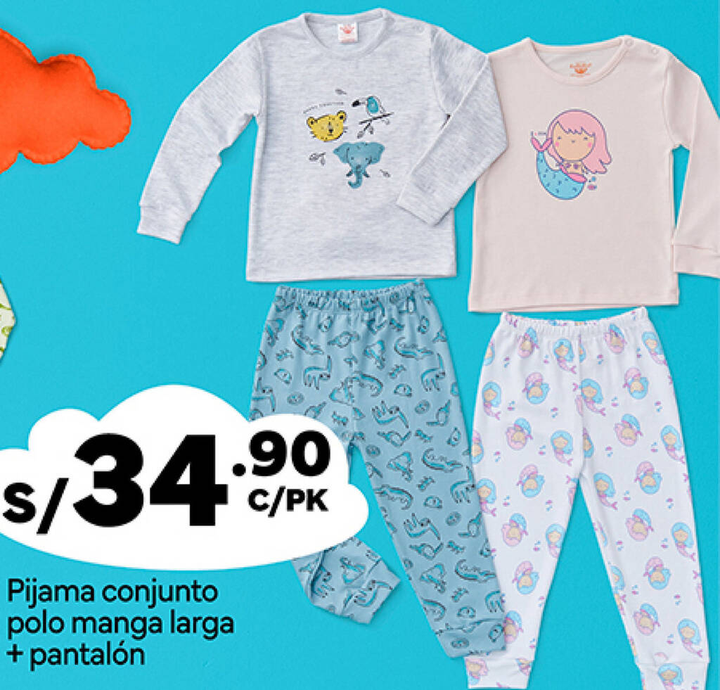 Plaza Vea Pijama conjunto polo manga larga + pantalón oferta