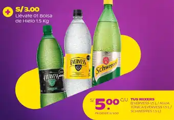 Tambo TUS MIXERS EVERVESS 1.5 L / AGUA TÓNICA EVERVESS 1.5 L/ SCHWEPPES 1.5 L oferta