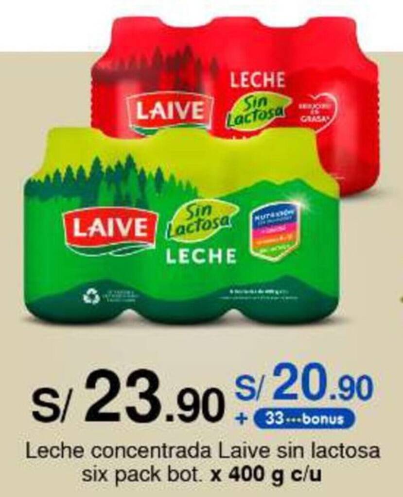 Metro Leche concentrada Laive sin lactosa six pack bot. x 400 g c/u oferta