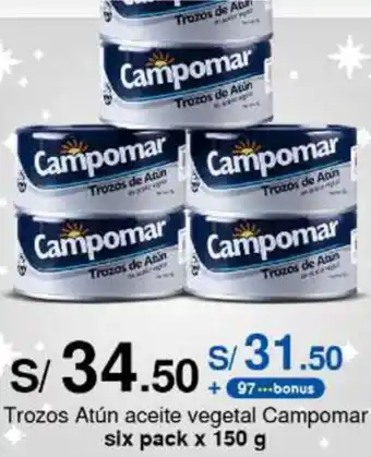 Metro Trozos Atún aceite vegetal Campomar six pack x 150 g oferta
