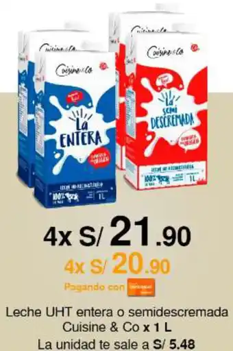 Metro Leche UHT entera o semidescremada Cuisine & Co x 1 L oferta