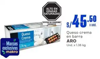 Makro Queso crema en barra ARO Und. x 1.36 kg oferta