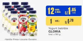 Makro Yogurt bebible GLORIA Und. x 180 g x 12 unds oferta