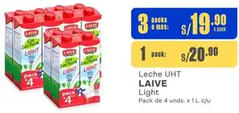 Makro Leche UHT LAIVE Light Pack de 4 unds. x 1 L x 3packs oferta