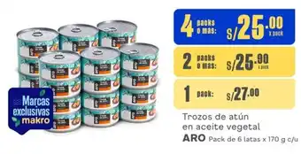 Makro Trozos de atún en aceite vegetal ARO Pack de 6 latas x 170 g c/u x 4 packs oferta
