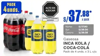 Makro Gaseosa INCA KOLA / COCA-COLA Pack de 4 unds. x 3 L c/u oferta