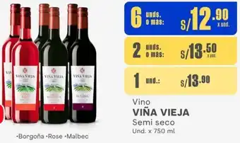 Makro Vino VIÑA VIEJA Semi seco Und. x 750 ml x 6 unds oferta