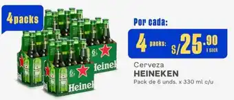 Makro Cerveza HEINEKEN Pack de 6 unds. x 330 ml c/u x 4 packs oferta