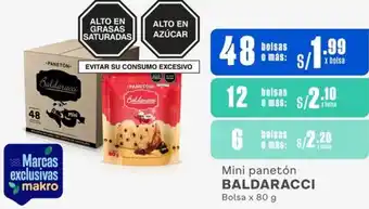 Makro Mini panetón BALDARACCI Bolsa x 80g x 48 bolsas oferta