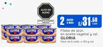 Makro Filete de atún en aceite vegetal y sal GLORIA Pack de 6 unds. x 140 g c/u oferta