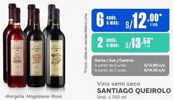 Makro Vino semi seco SANTIAGO QUEIROLO Und. x 750 ml x 6 unds oferta