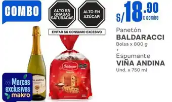 Makro Panetón BALDARACCI Bolsa x 800 g + Espumante VIÑA ANDINA Und. x 750 ml oferta