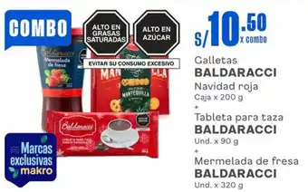 Makro Galletas BALDARACCI Navidad roja Caja x 200 g + Tableta para taza BALDARACCI Und. x 90 g oferta