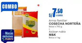 Makro Arroz familiar COSECHA NORTEÑA Bolsa x 750 g Azúcar rubia M&K Bolsa x 1 kg oferta
