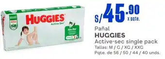 Makro Pañal HUGGIES Active-sec single pack Tallas: M/G/XG/XXG Pqte. de 56/50 / 44 / 40 unds. oferta
