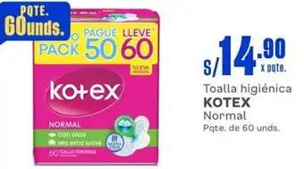Makro Toalla higiénica KOTEX Normal Pqte. de 60 unds. oferta