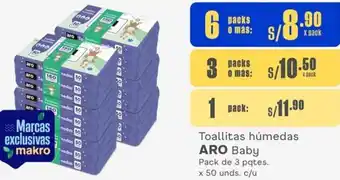 Makro Toallitas húmedas ARO Baby Pack de 3 pqtes. x 50 unds. c/u x 6 packs oferta