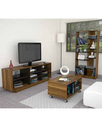 Tiendas EFE Rack tv 58 + biblioteca + mesa de centro tuhome - caramelo / wengue oferta