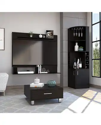 Tiendas EFE Bar esquinero kava + panel tv 55 + mesa de centro beijing tuhome - wengue/blanco oferta