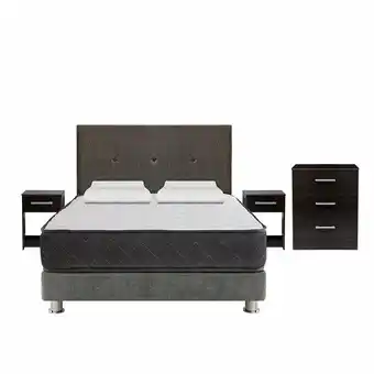 Tottus Combo dormitorio samay 2 plazas + cabecera + velador + cómoda tabaco + 2 almohadas oferta